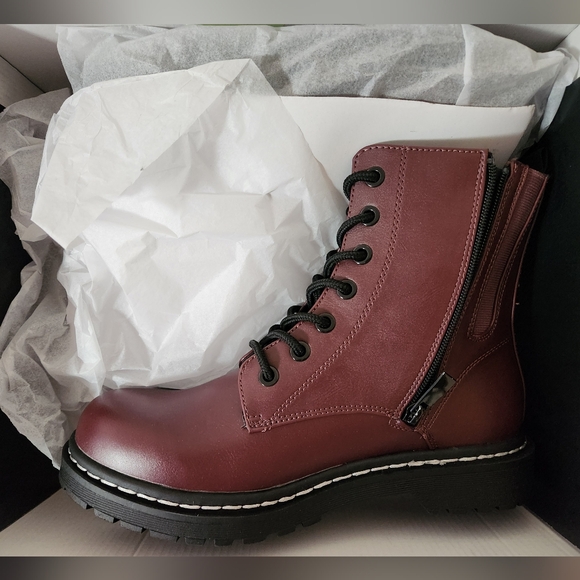 Torrid Combat Boots in Maroon Wide Width - Picture 8 of 15